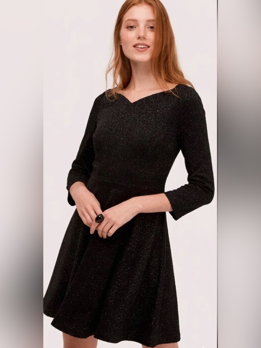 kate spade Black Sparkle Ponte Long-Sleeve Fit & Flare Dress - Size 2 NWT